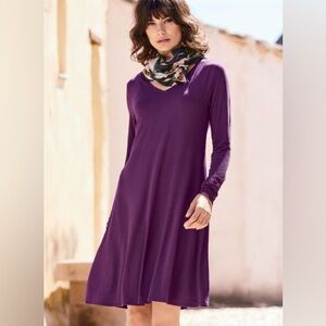 Peruvian Connection long sleeve casual dress small purple fit flare career chic